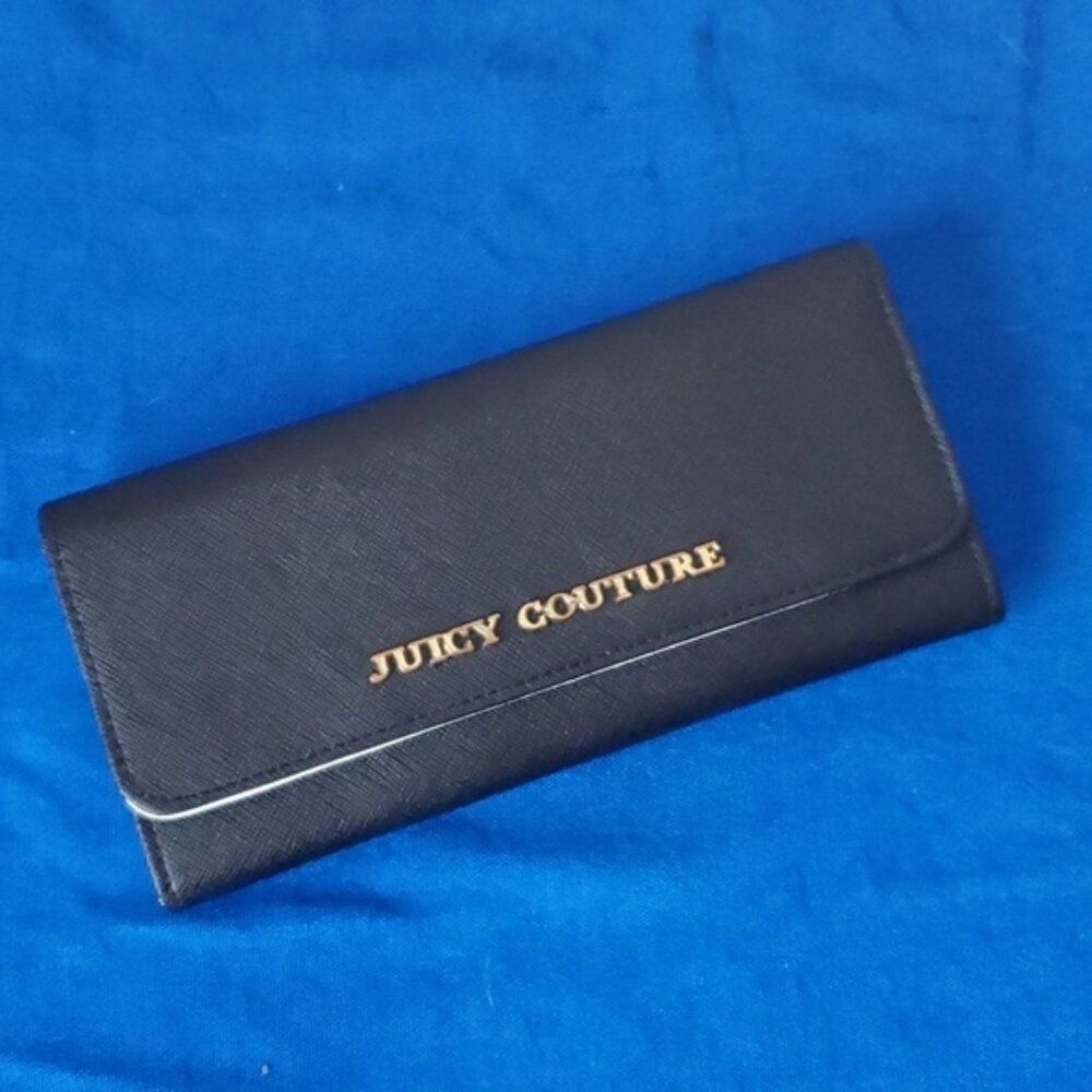 Juicy Couture Black & White Saffiano Leather Continental Flap Wallet